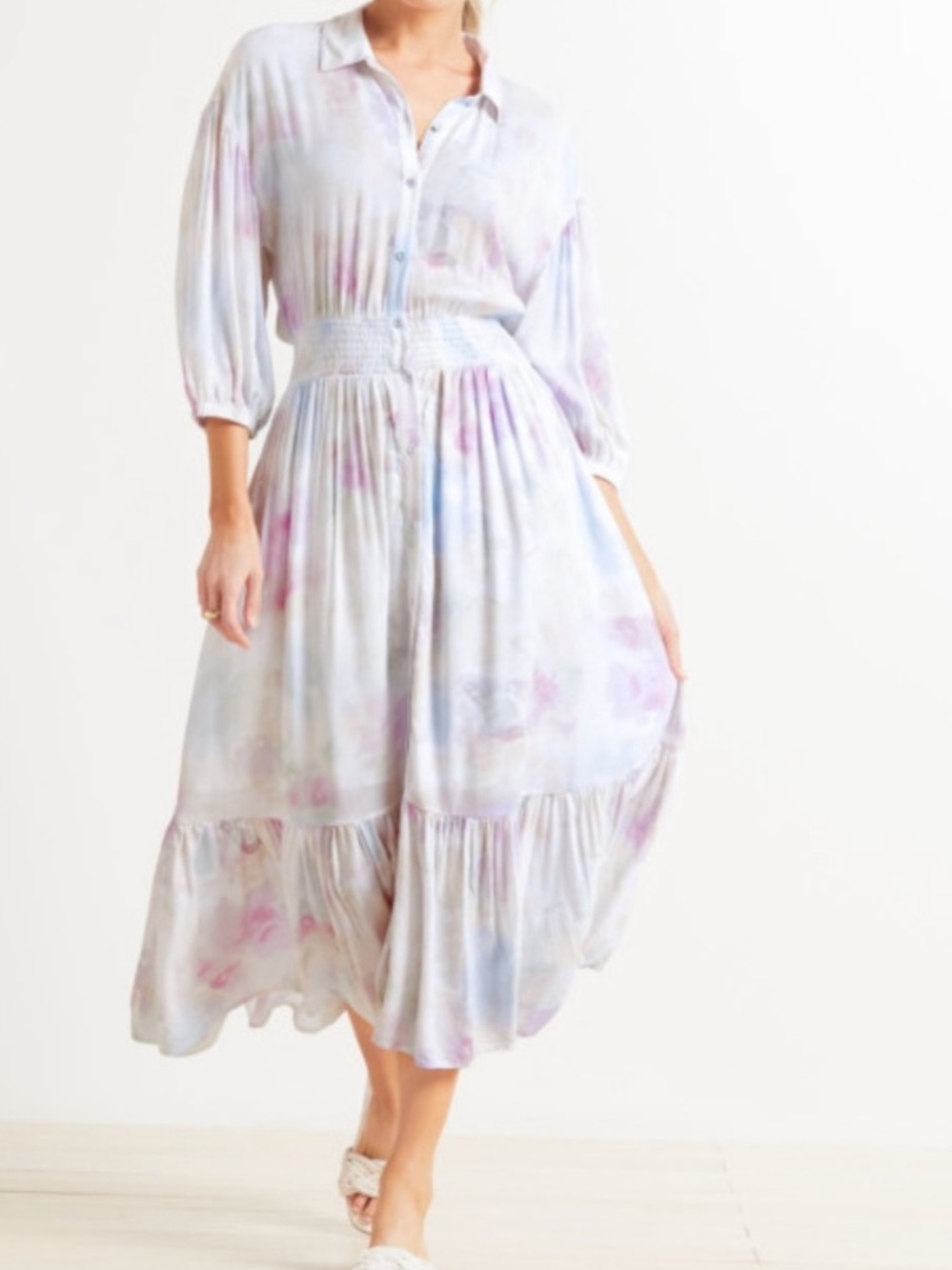 Z Supply Tanya Blurred Pastel Watercolor Maxi Dress Smocked Waist